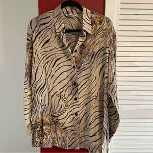 Vintage silk tiger button down blouse Regina Porter